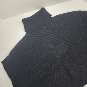 Zenana Oversized Cropped Turtleneck Sweater Black - Women's Size S
